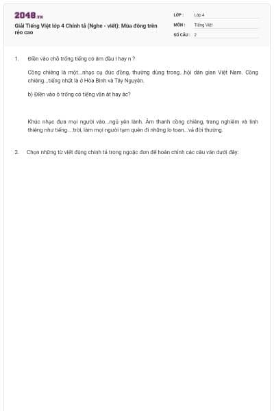 Giải Tiếng Việt lớp 4 Chính tả (Nghe - viết): Mùa đông trên rẻo cao