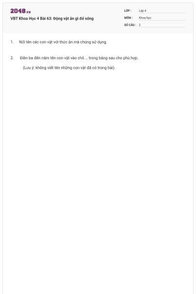 VBT Khoa Học 4 Bài 63: Động vật ăn gì để sống