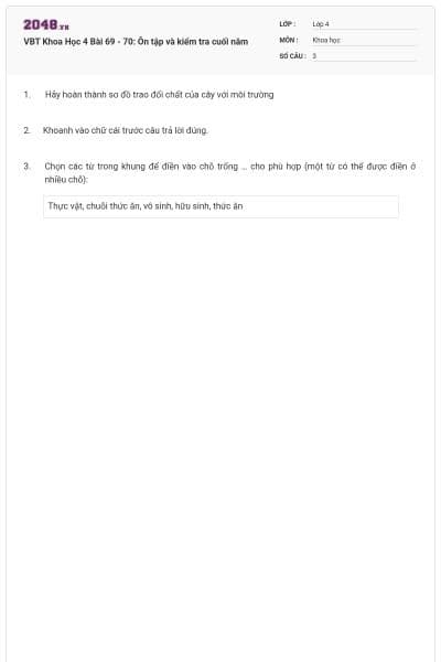 VBT Khoa Học 4 Bài 69 - 70: Ôn tập và kiểm tra cuối năm