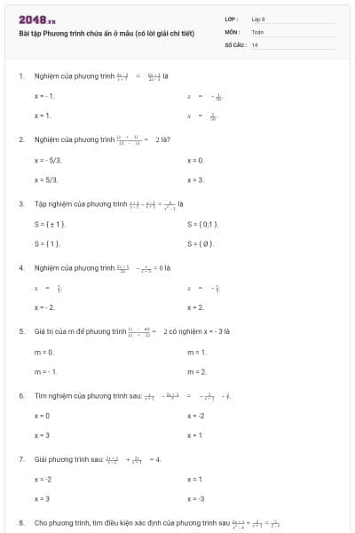 Bài tập Phương trình chứa ẩn ở mẫu (có lời giải chi tiết)