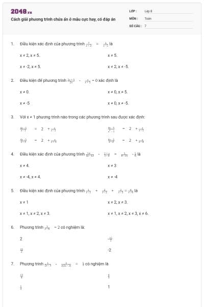 Cách giải phương trình chứa ẩn ở mẫu cực hay, có đáp án