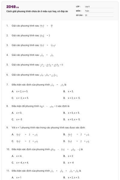 Cách giải phương trình chứa ẩn ở mẫu cực hay, có đáp án
