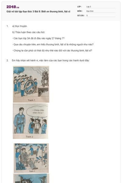 Giải vở bài tập Đạo Đức 3 Bài 8: Biết ơn thương binh, liệt sĩ