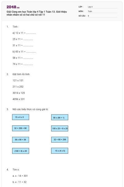 Giải Cùng em học Toán lớp 4 Tập 1 Tuần 13. Giới thiệu nhân nhẩm số có hai chữ số với 11