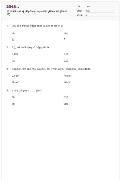 10 đề thi cuối kỳ I lớp 5 cực hay có lời giải chi tiết (Đề số 10)