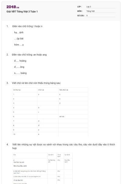 Giải VBT Tiếng Việt 3 Tuần 1