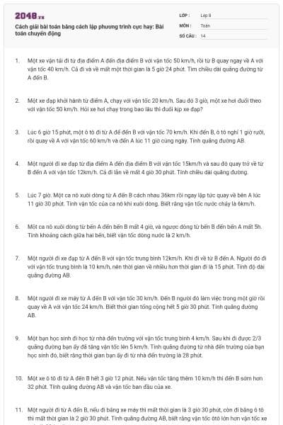 Cách giải bài toán bằng cách lập phương trình cực hay: Bài toán chuyển động