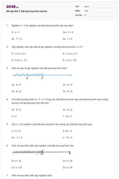 Bài tập Bài 3: Bất phương trình một ẩn