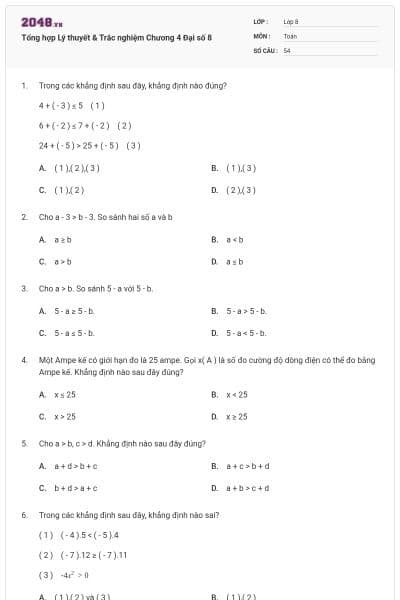 Tổng hợp Lý thuyết & Trắc nghiệm Chương 4 Đại số 8