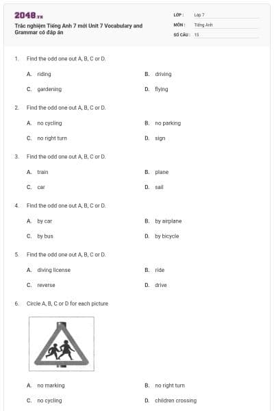 Trắc nghiệm Tiếng Anh 7 mới Unit 7 Vocabulary and Grammar có đáp án