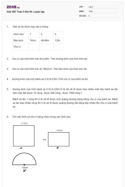Giải VBT Toán 5 Bài 96: Luyện tập