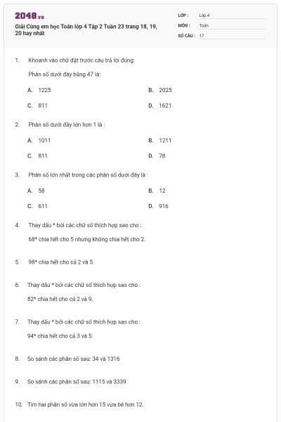 Giải Cùng em học Toán lớp 4 Tập 2 Tuần 23 trang 18, 19, 20 hay nhất