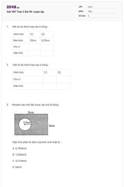 Giải VBT Toán 5 Bài 98: Luyện tập