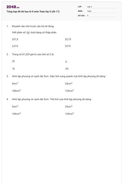 Tổng hợp đề thi học kì II môn Toán lớp 5 (đề 17)