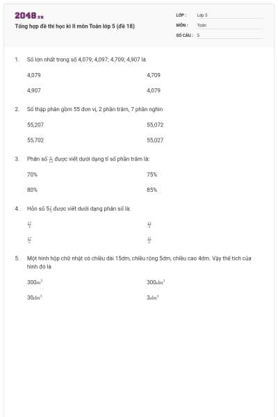 Tổng hợp đề thi học kì II môn Toán lớp 5 (đề 18)
