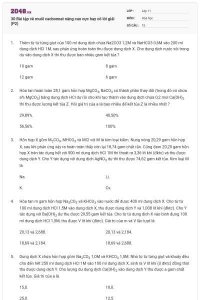 30 Bài tập về muối cacbonnat nâng cao cực hay có lời giải (P2)