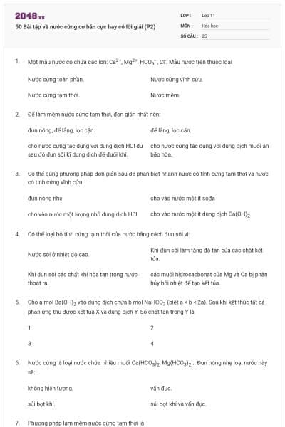 50 Bài tập về nước cứng cơ bản cực hay có lời giải (P2)