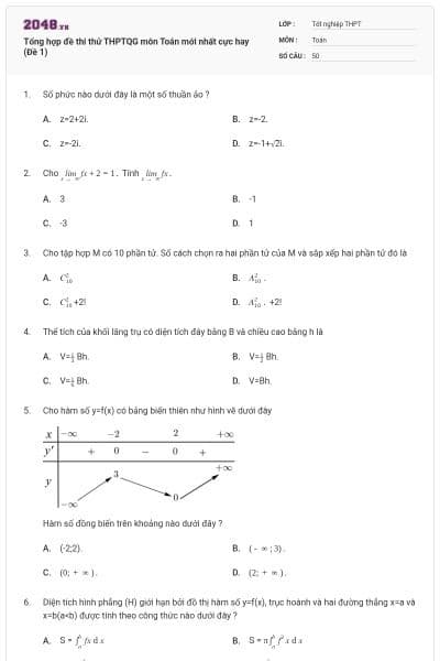 Tổng hợp đề thi thử THPTQG môn Toán mới nhất cực hay (Đề 1)