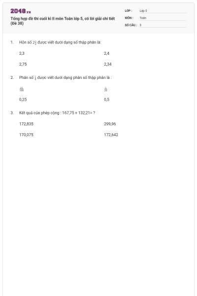 Tổng hợp đề thi cuối kì II môn Toán lớp 5, có lời giải chi tiết (Đề 38)