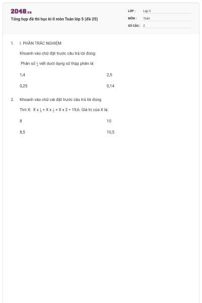 Tổng hợp đề thi học kì II môn Toán lớp 5 (đề 25)