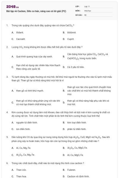 Bài tập về Cacbon, Silic cơ bản, nâng cao có lời giải (P2)