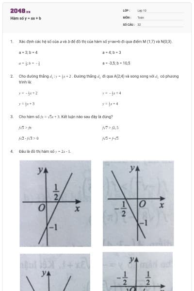 Hàm số y = ax + b