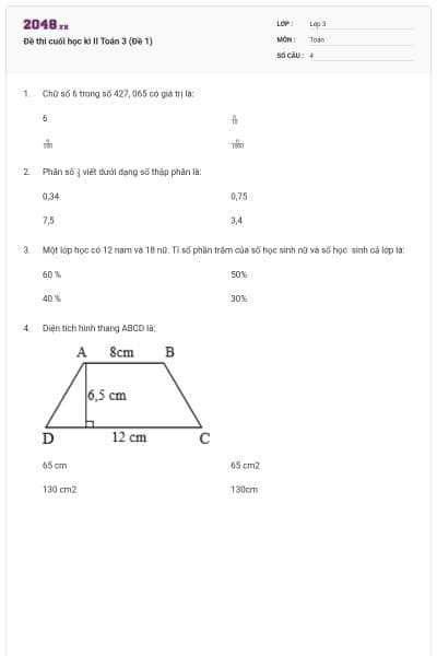 Đề thi cuối học kì II Toán 3 (Đề 1)