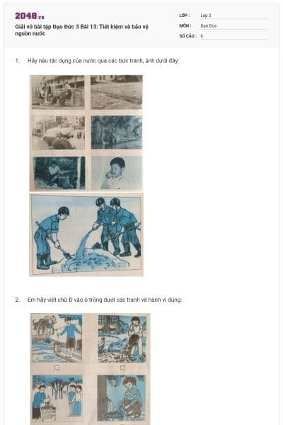 Giải vở bài tập Đạo Đức 3 Bài 13: Tiết kiệm và bảo vệ nguồn nước