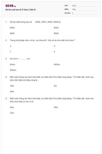 Đề thi cuối học kì II Toán 3 (Đề 9)