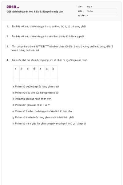 Giải sách bài tập tin học 3 Bài 3: Bàn phím máy tính