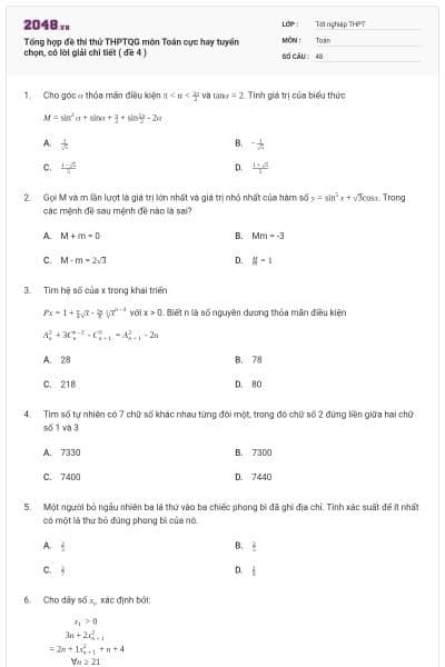 Tổng hợp đề thi thử THPTQG môn Toán cực hay tuyển chọn, có lời giải chi tiết ( đề 4 )