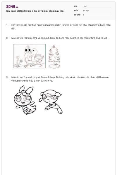Giải sách bài tập tin học 3 Bài 2: Tô màu bằng màu nền