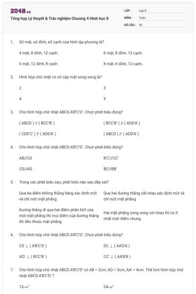 Tổng hợp Lý thuyết & Trắc nghiệm Chương 4 Hình học 8