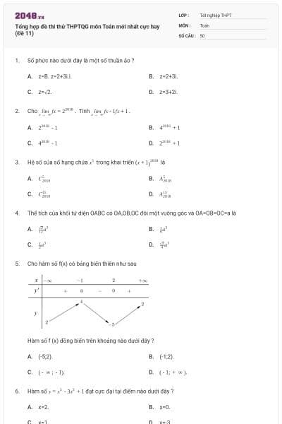 Tổng hợp đề thi thử THPTQG môn Toán mới nhất cực hay (Đề 11)