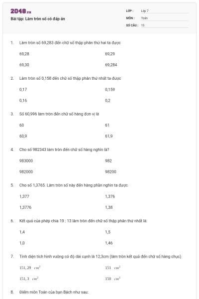 Bài tập: Làm tròn số có đáp án
