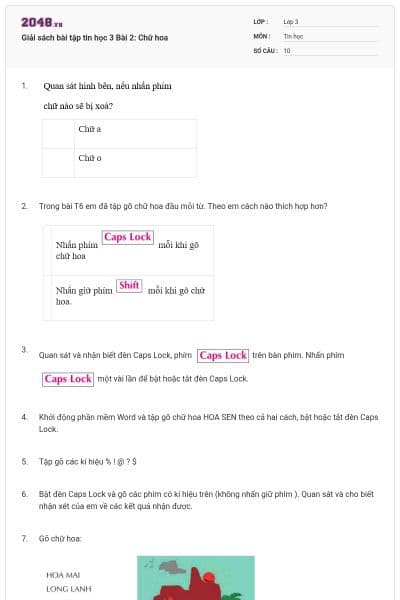 Giải sách bài tập tin học 3 Bài 2: Chữ hoa