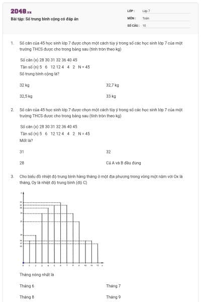 Bài tập: Số trung bình cộng có đáp án