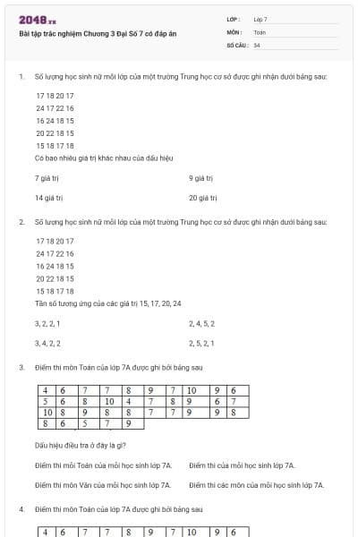 Bài tập trắc nghiệm Chương 3 Đại Số 7 có đáp án
