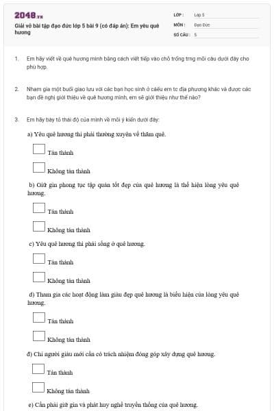 Giải vở bài tập đạo đức lớp 5 bài 9 (có đáp án): Em yêu quê hương