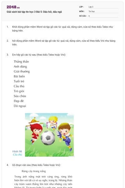 Giải sách bài tập tin học 3 Bài 5: Dấu hỏi, dấu ngã