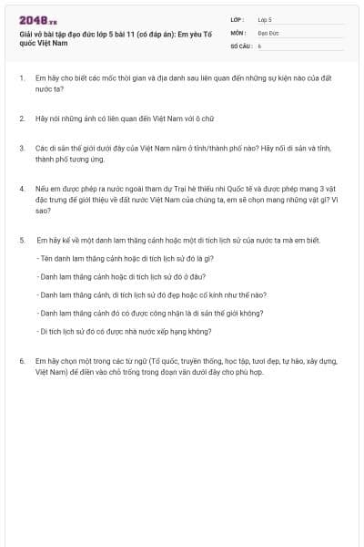 Giải vở bài tập đạo đức lớp 5 bài 11 (có đáp án): Em yêu Tổ quốc Việt Nam