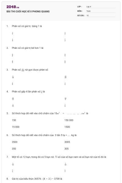 BÀI THI CUỐI HỌC KÌ II PHONG QUANG