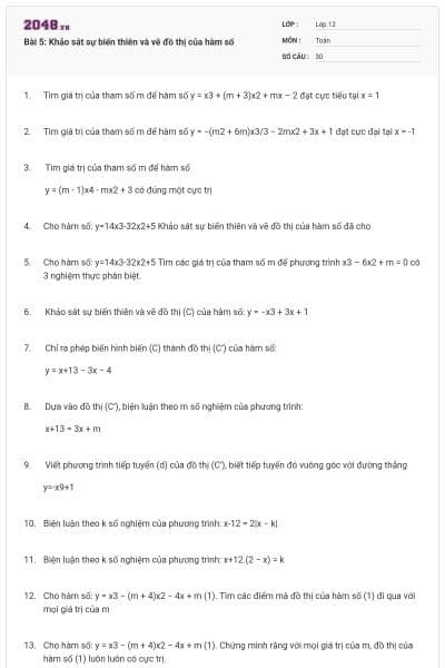 Bài 5: Khảo sát sự biến thiên và vẽ đồ thị của hàm số
