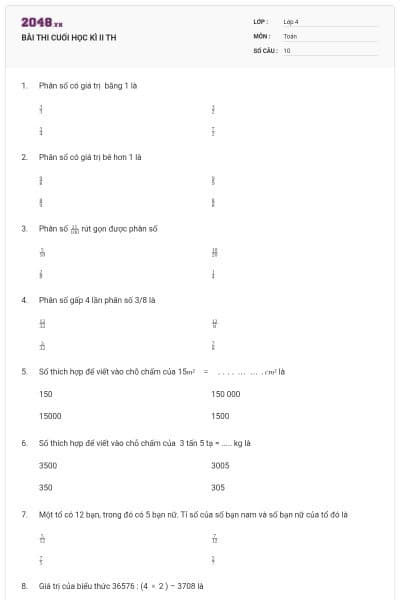 BÀI THI CUỐI HỌC KÌ II TH