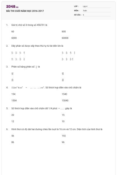 BÀI THI CUỐI NĂM HỌC 2016-2017
