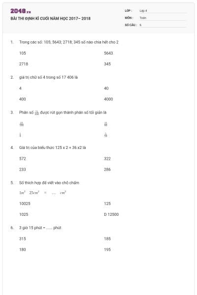 BÀI THI ĐỊNH KÌ CUỐI NĂM HỌC 2017– 2018
