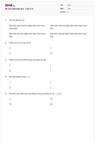 ĐỀ THI CUỐI HỌC KÌ II - LỚP 4 Th