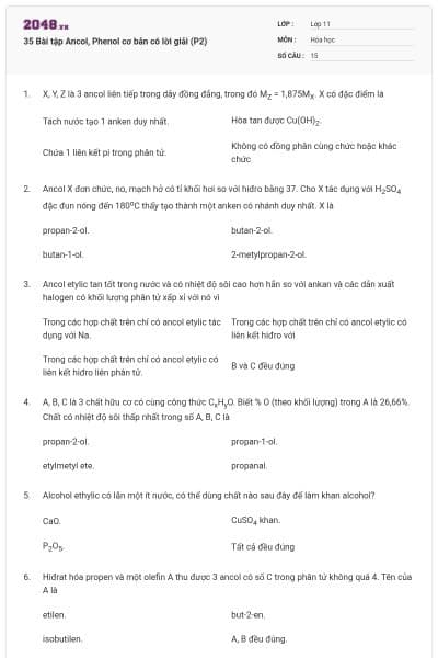 35 Bài tập Ancol, Phenol cơ bản có lời giải (P2)