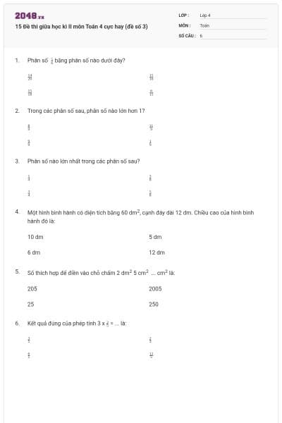 15 Đề thi giữa học kì II môn Toán 4 cực hay (đề số 3)