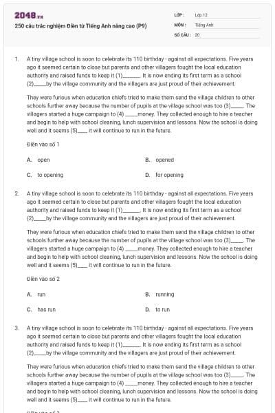 250 câu trắc nghiệm Điền từ Tiếng Anh nâng cao (P9)